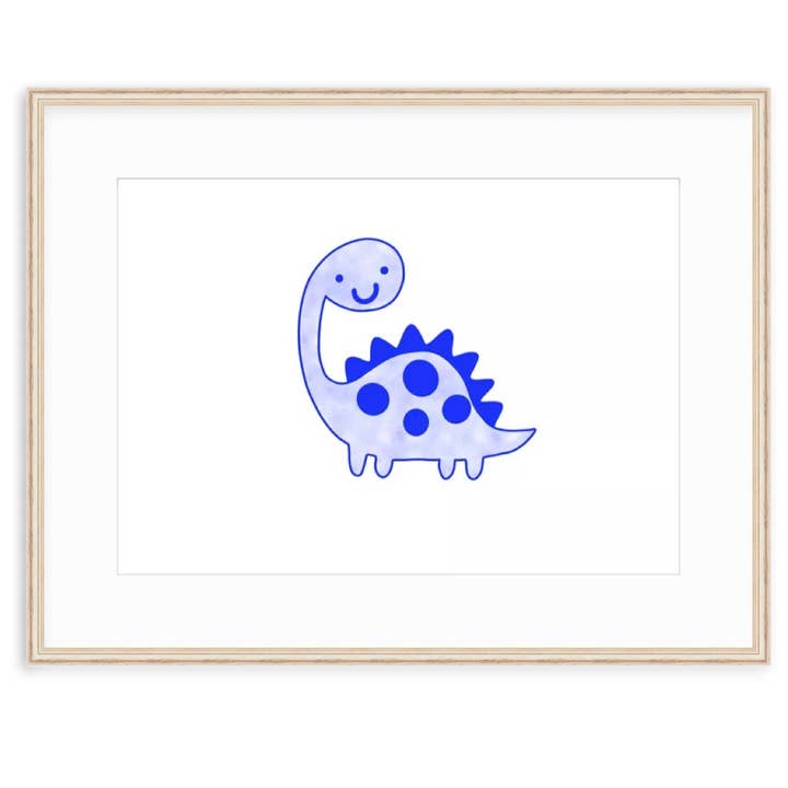 Blue Dino Art Print on Bright White Card Stock for wholesale by Ethel B Designs