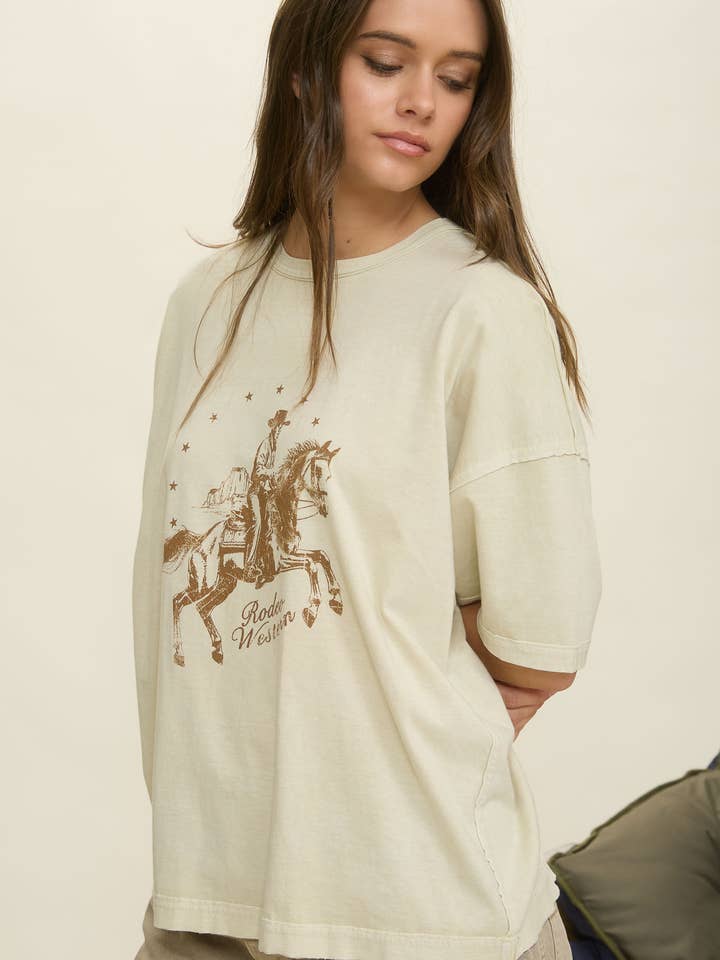 Blu Pepper - Vendita all'ingrosso Top in maglia - Donna - MAGLIETTA A MANICHE CORTE IN MAGLIA RILASSATA RODEO WESTERN2