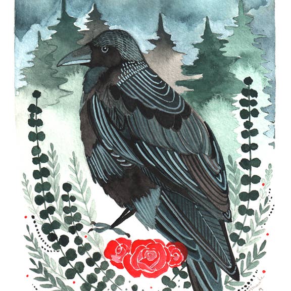 michele maule - Wholesale Art Print - 8x10" Crow with Roses Art Print