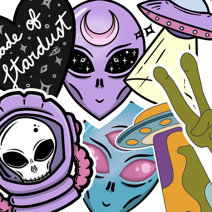 ALIEN GRAB TASKE $50 AF KLISTERMÆRKER TIL $35 for engroshandel hos Stickerlishious