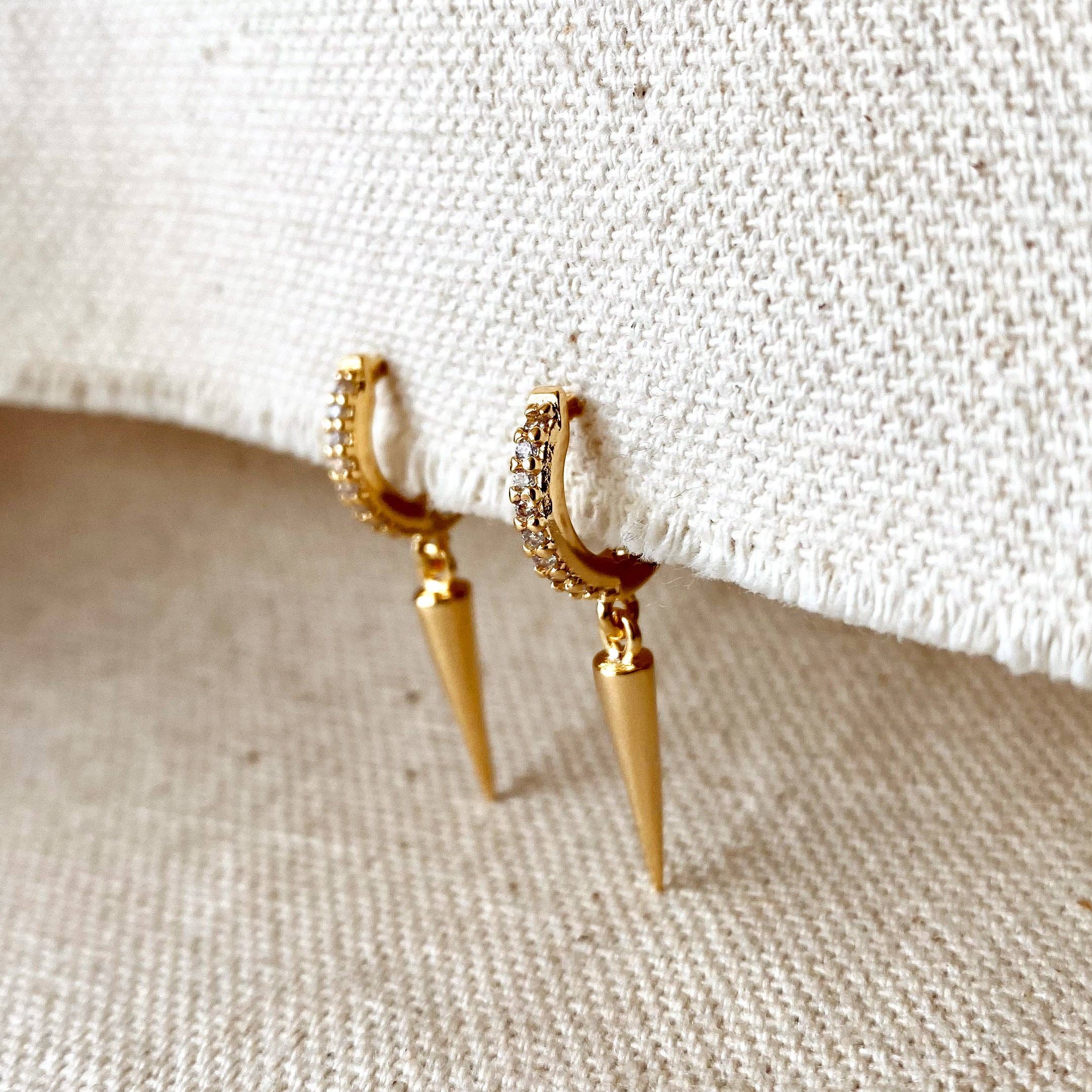 GoldFi - Wholesale Dangle Earrings - 18k Gold Filled Cubic Zircon Hoop Earrings With Spike Drop4