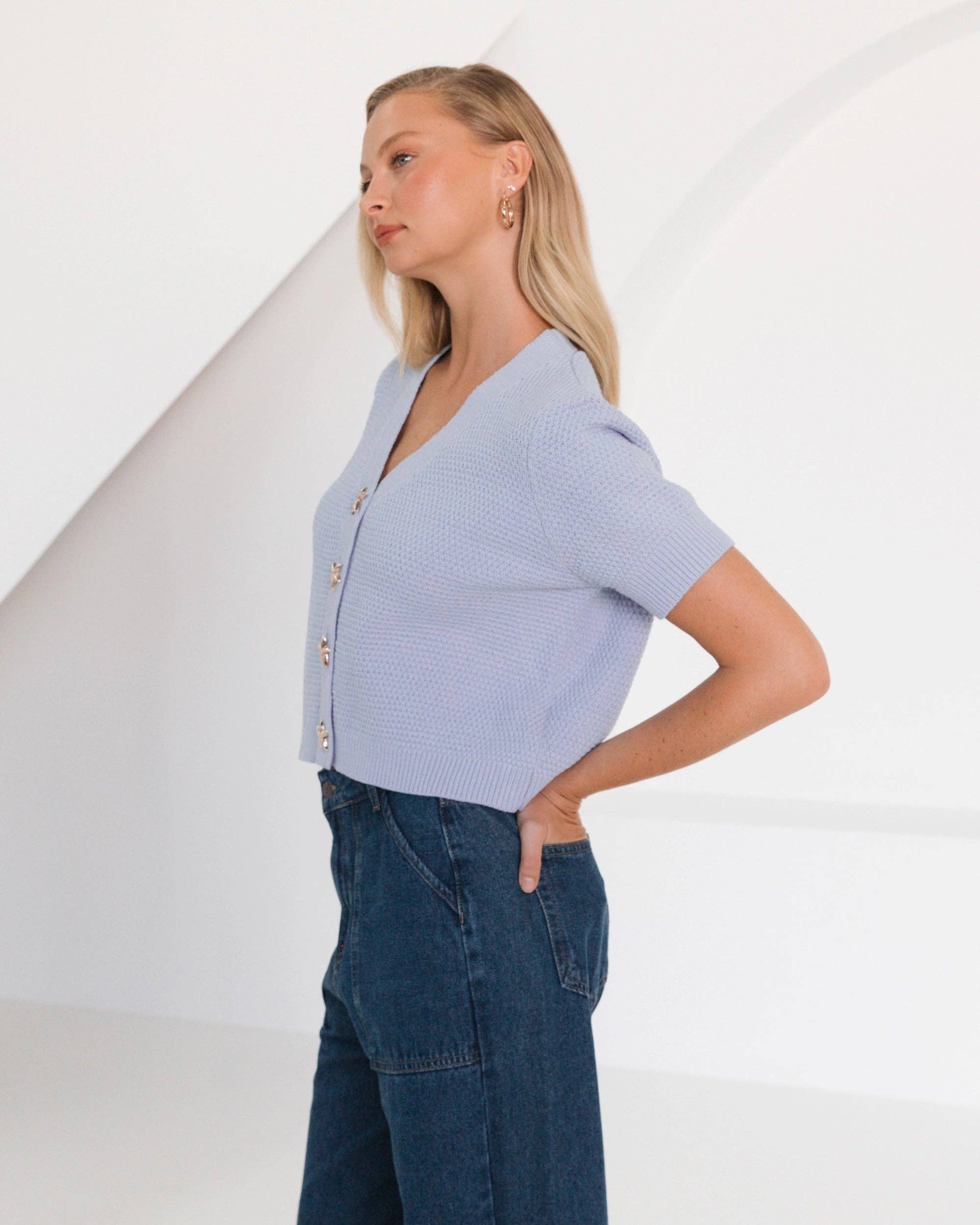 Global Fashion House - Wholesale Knit Top - Women's - GOLD STARFISH BUTTON KNIT TOP2