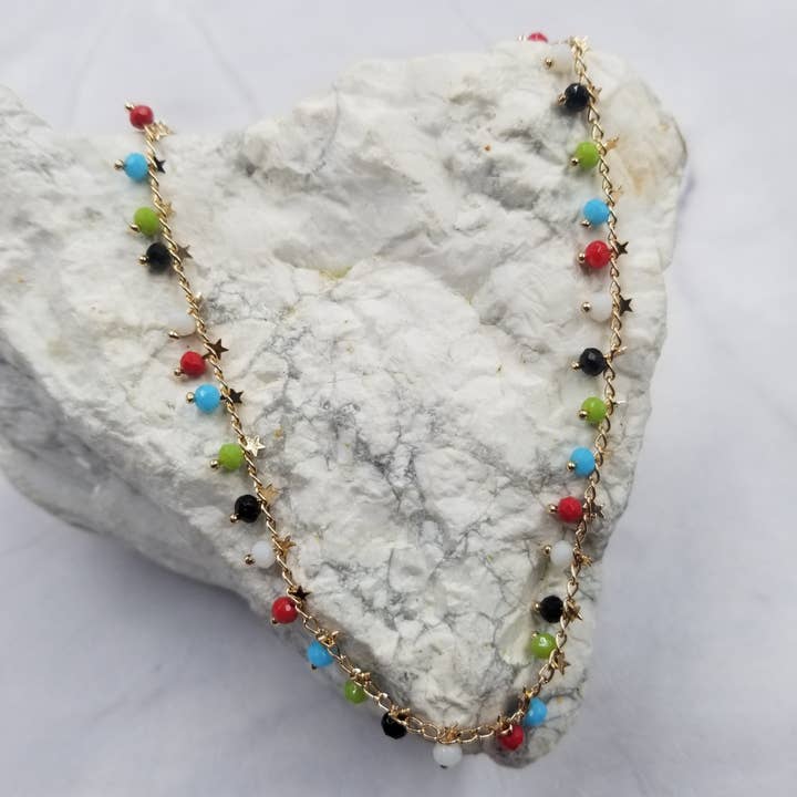 Perle Fringe halskæde, guld stjerne vedhæng for engroshandel hos The Pretty Jewellery