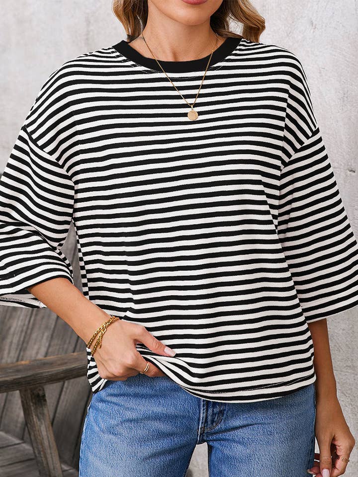 Ronde Hals Gestreepte Achterkant Strik Boog Trui Gebreide Top GZDY061 voor wholesale door UNISHE