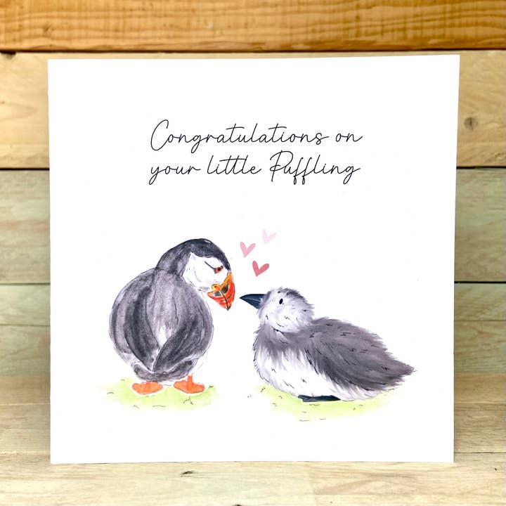 Cute Puffin New Baby Card for wholesale by Arty Bee Designs