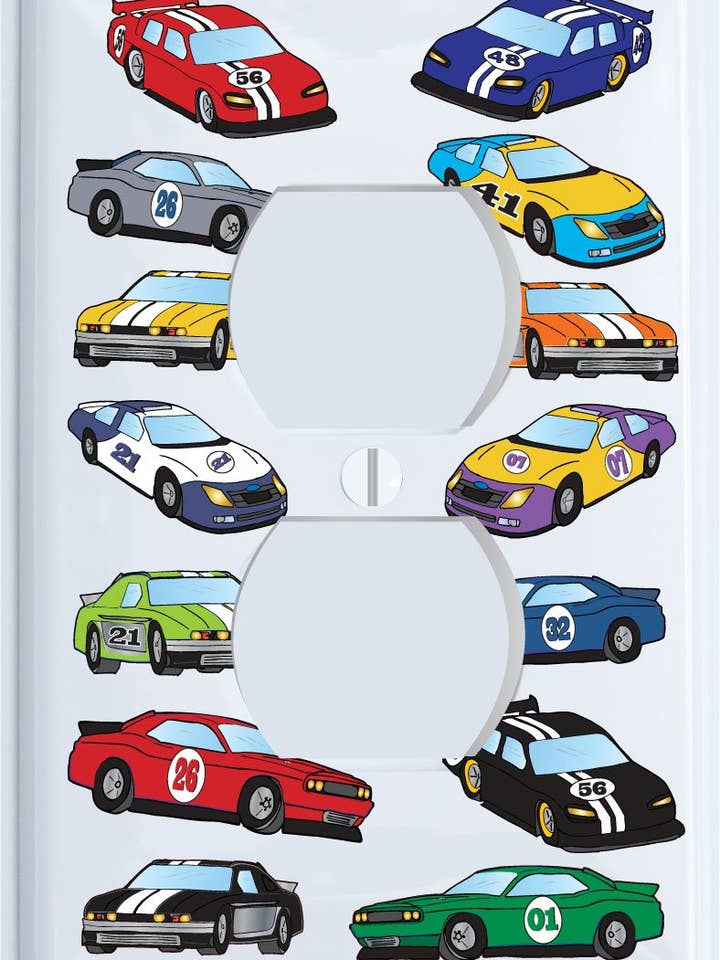 Stock Race Car Light Switch Plate Covers and Outlet Covers / Race Car Room Decor for wholesale by Presto Chango Decor