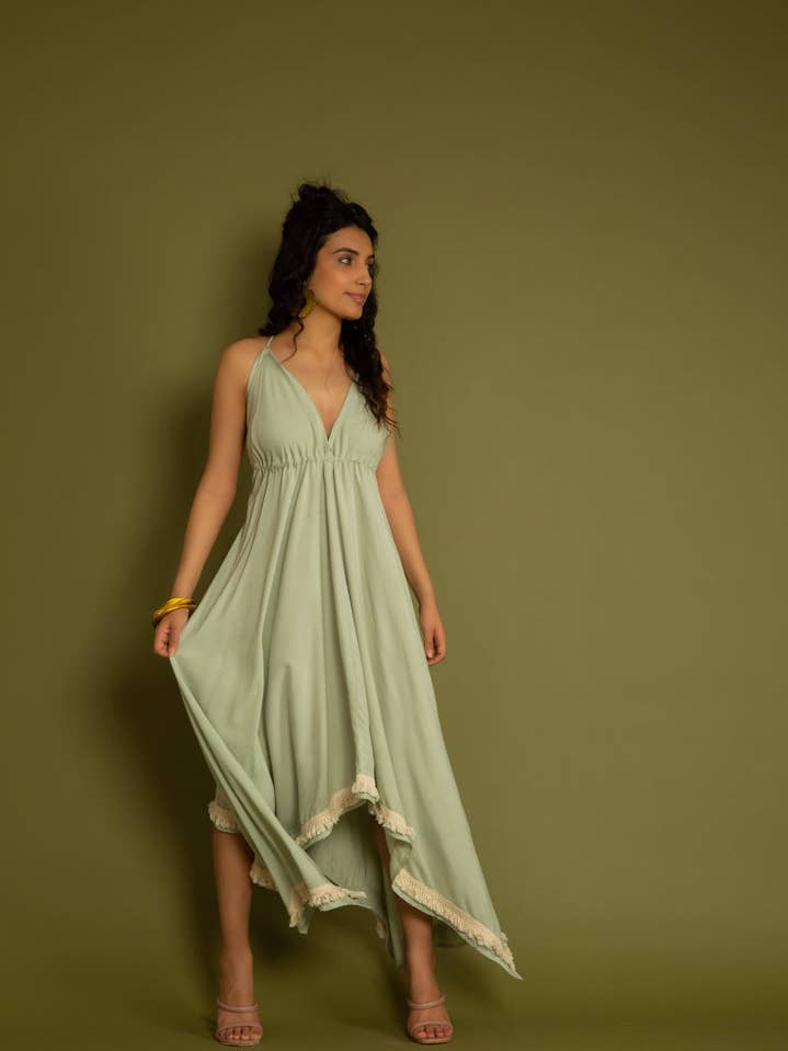 Sage Green V Neck Backless Maxi for wholesale by Label Reyya
