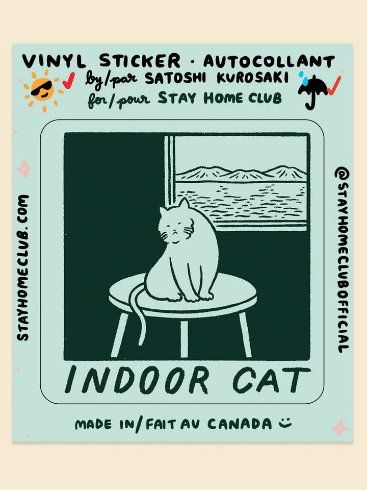 Indoor Cat (Satoshi) Sticker | Waterproof Vinyl Sticker for wholesale by Stay Home Club