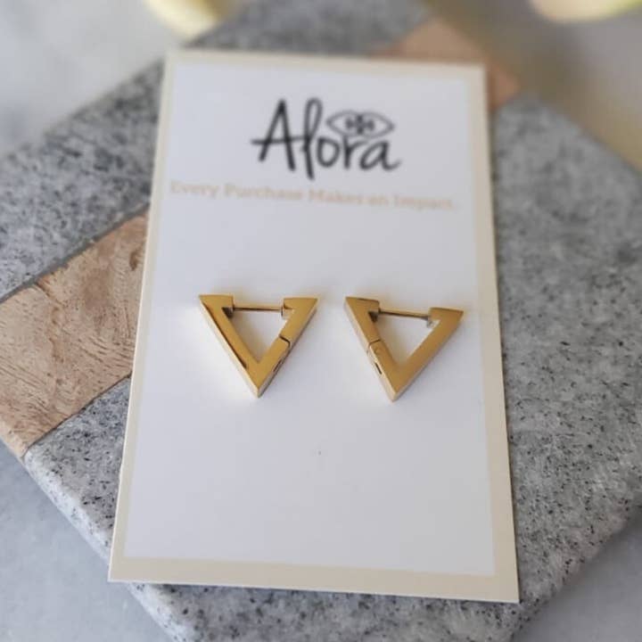 Alora Boutique Inc. - Wholesale Huggie Earrings - Kelly | Simple Triangle Huggie Hoop Earrings