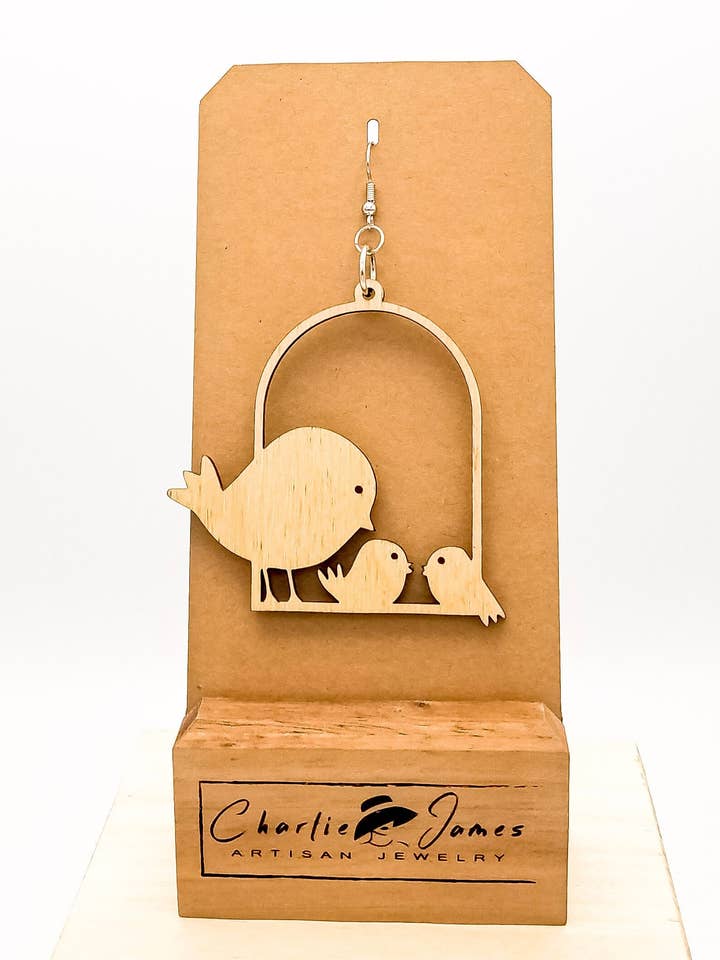 Mama Bird, Mother's Day Gift, Baby Birds, Mom's Birthday Gift, New Baby Gift, Mother's Day Gift Idea, Mother's Day Jewelry, Birds Earrings for wholesale by Charlie James Artisan Boutique