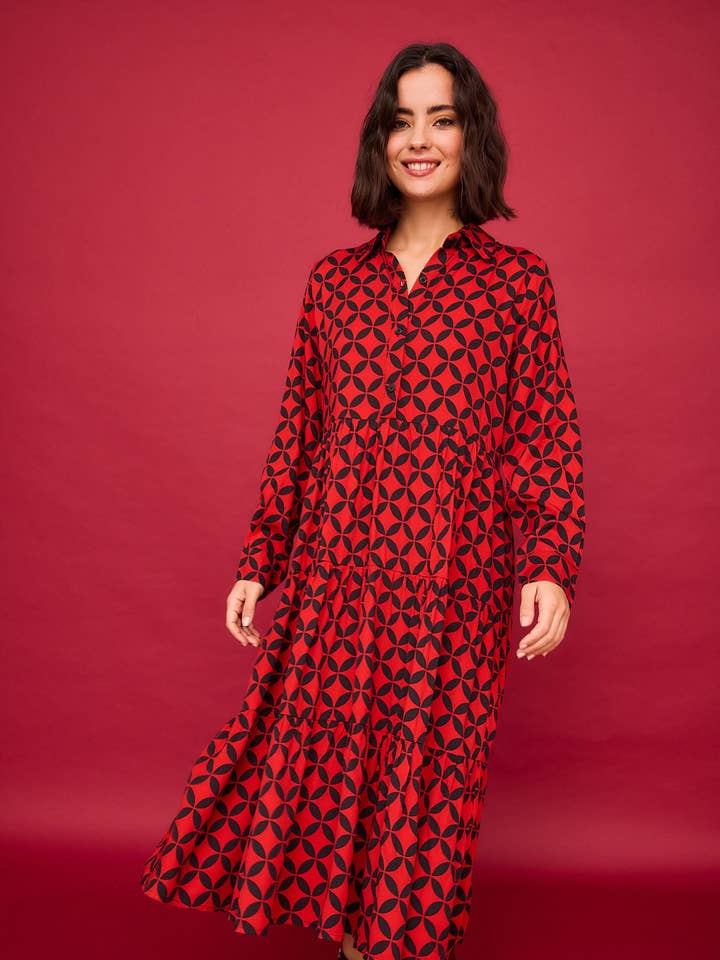 Vestido Comprido Fogo Geo Vermelho por atacado de Smile