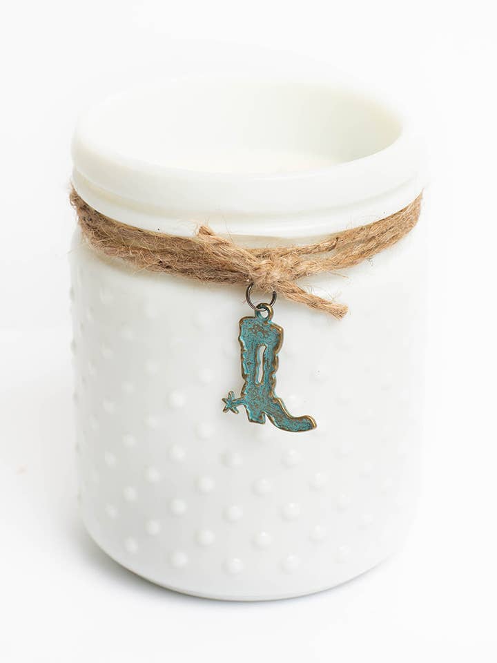 Vintage White Hobnail Candle with Boot for wholesale by Sweet Wick Candle Company