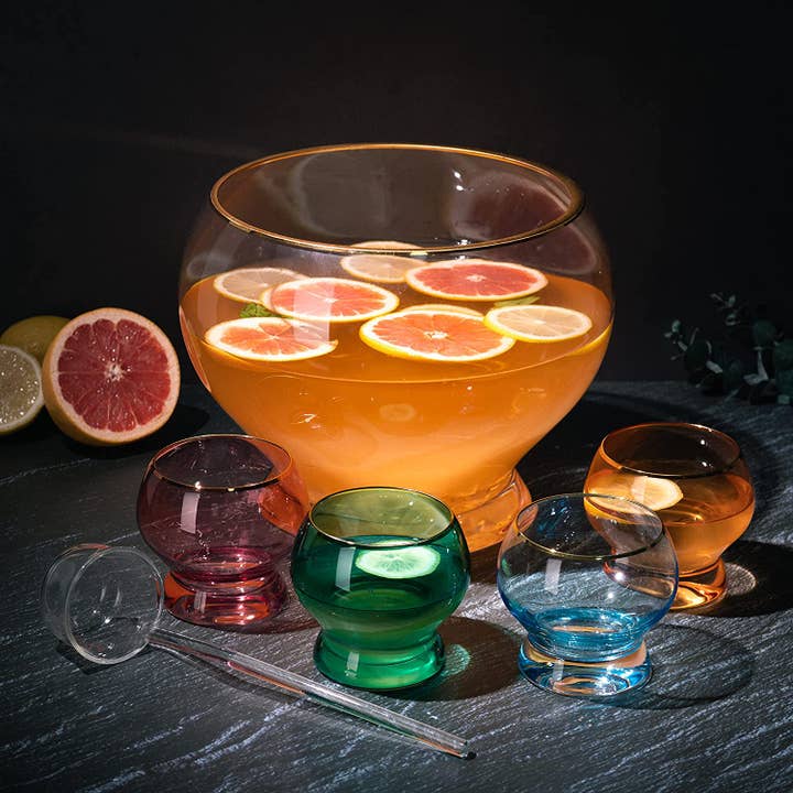 The Wine Savant / Khen Glassware - Wholesale Punch Bowl - Colorful 3 Gallon Punch Bowl with 4 10oz Glasses Set & Ladle4