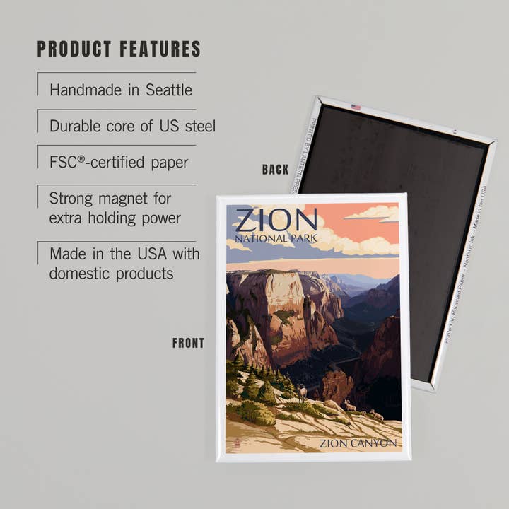 Lantern Press - Wholesale Magnet - MAGNET Zion National Park, UT Zion Canyon Sunset