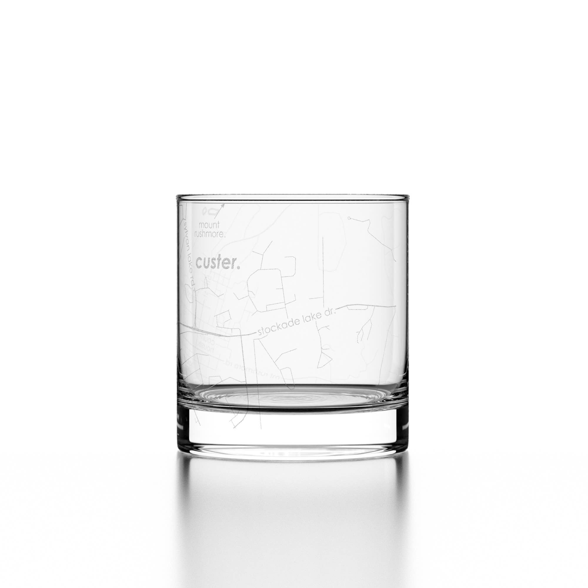 Well Told - Wholesale Drinking Glass/Cup - Custer, SD City Map - Etched Whiskey Rocks Glass4