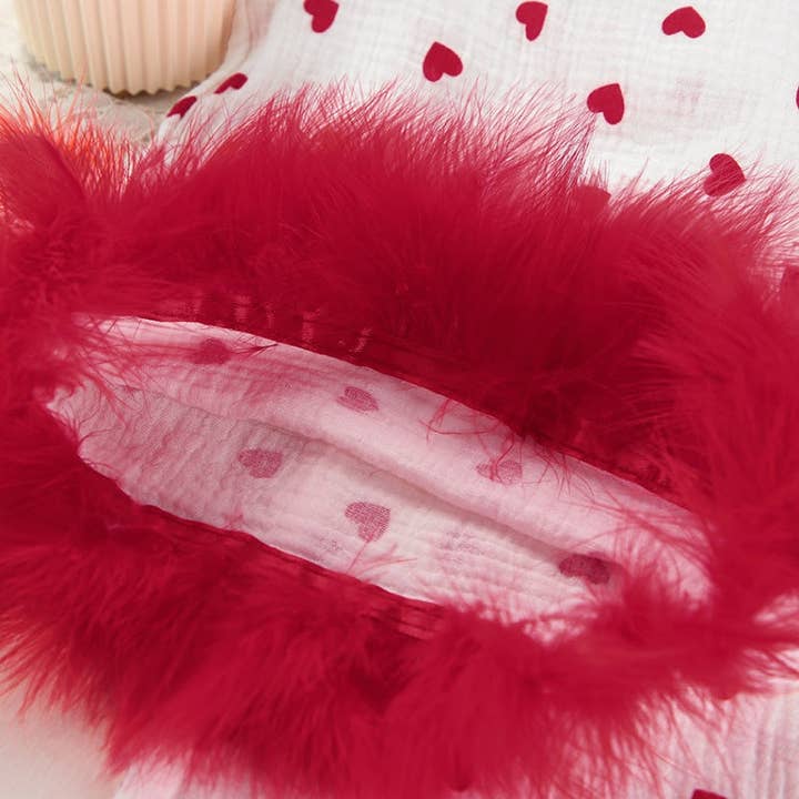 BLANC Ensemble de pyjama à imprimé cœur avec garniture en plumes en vente sur Faire9