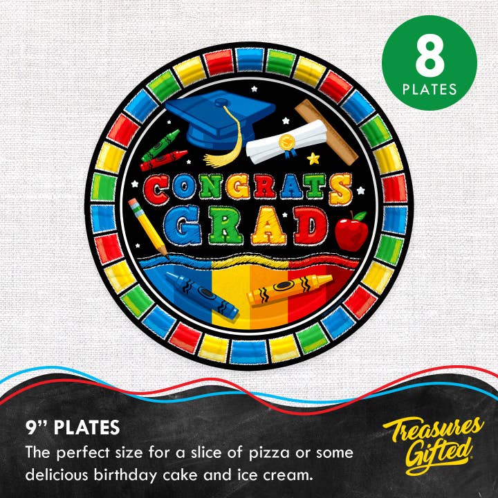 Treasures Gifted - Wholesale Disposable Plate - Kindergarten Graduation Party Decorations Plates 9in - 8pk