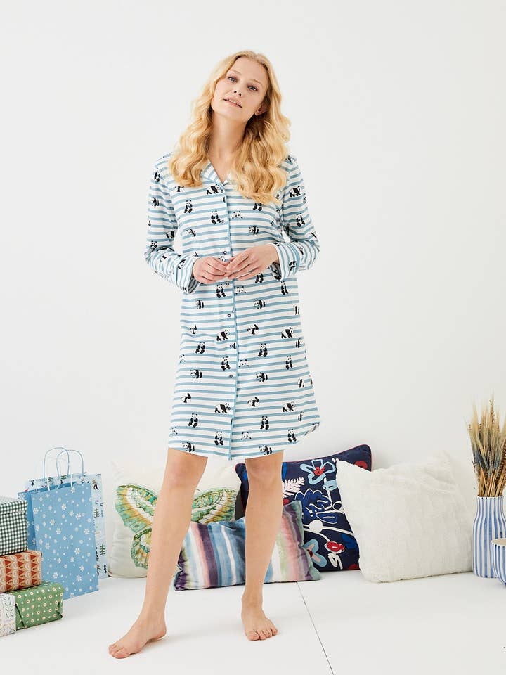 PANDA DESIGN FRONT BUTTONED LONG NIGHTDRESS DRESS for wholesale by ENNA MODA