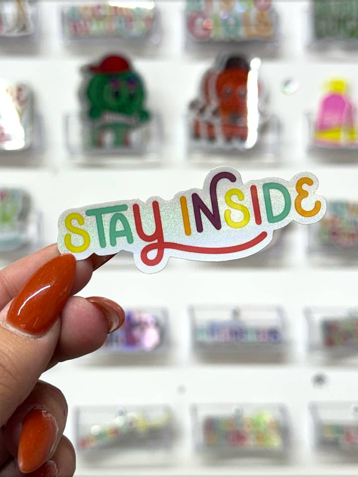 restez à l'intérieur autocollant pailleté pour la vente par Square Peggy