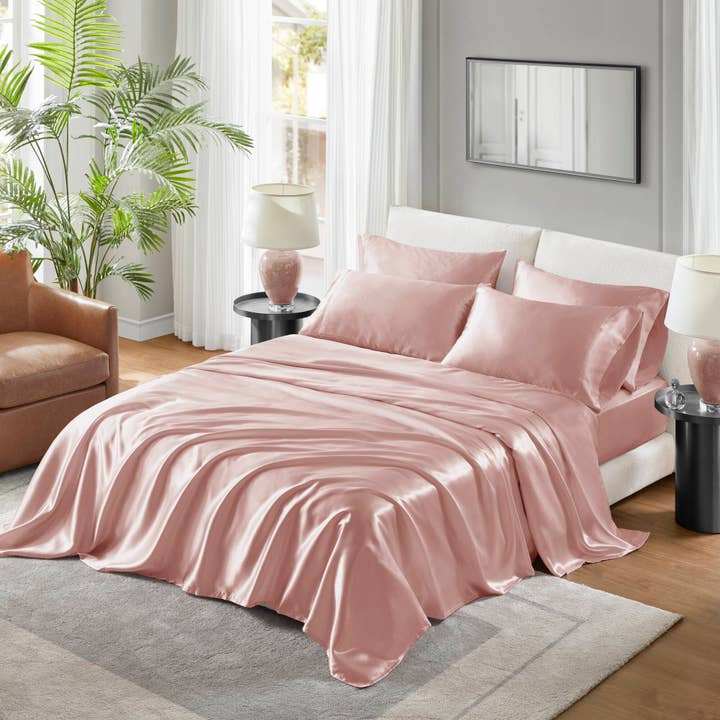 Olliix - Wholesale Sheet Set - Luxury Satin 6-Piece Sheet Set, Blush Pink2
