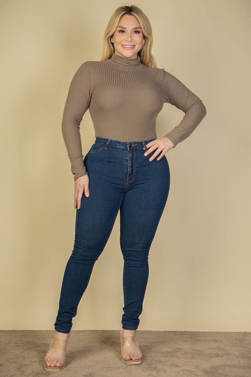 CAPELLA APPAREL - Wholesale Bodysuit - Women's - Plus Size Ribbed Turtle Neck Long Sleeve Bodysuit24