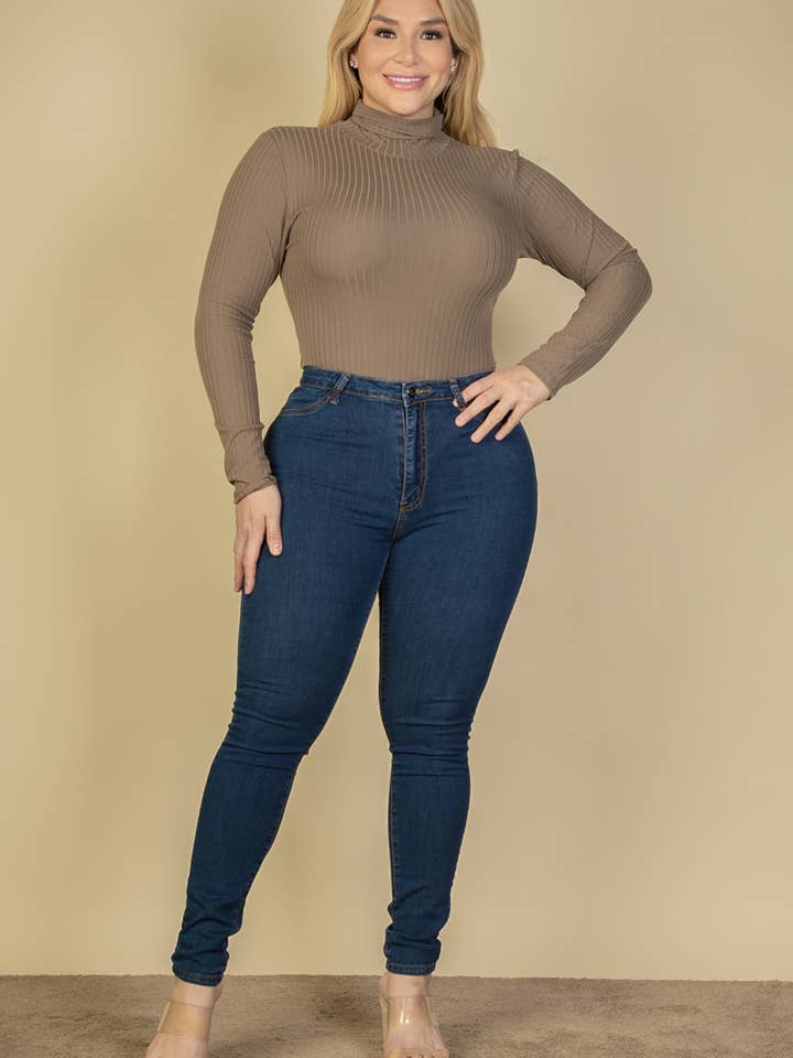 CAPELLA APPAREL - Wholesale Bodysuit - Women's - Plus Size Ribbed Turtle Neck Long Sleeve Bodysuit24