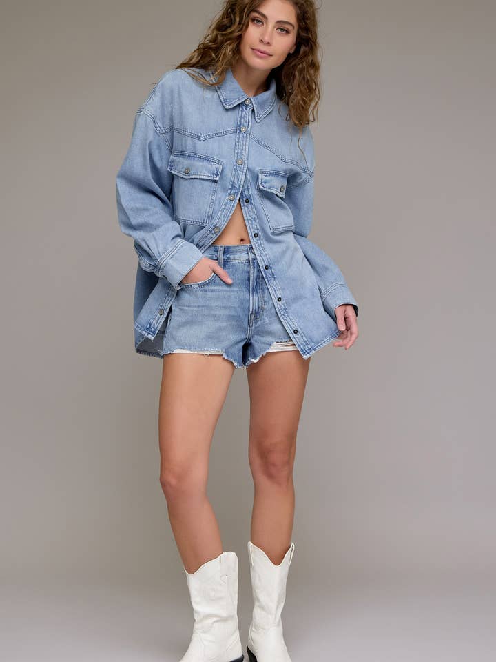 Medium Light High Rise Relaxed Shorts for wholesale by Hidden Jeans