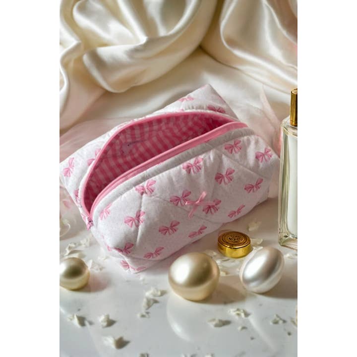 1 the Woman - Wholesale Makeup/Cosmetic Bag - Bow Knot Quilted Zipper Makeup Bag