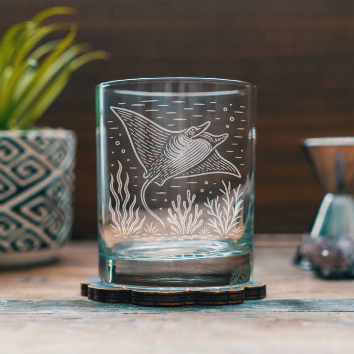 Manta Ray Drinking Glasses for wholesale by Benoit's Design Co.