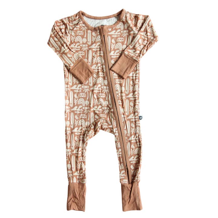 Brown Bus Bamboo Zip Romper for wholesale by The Little Surfer Dude