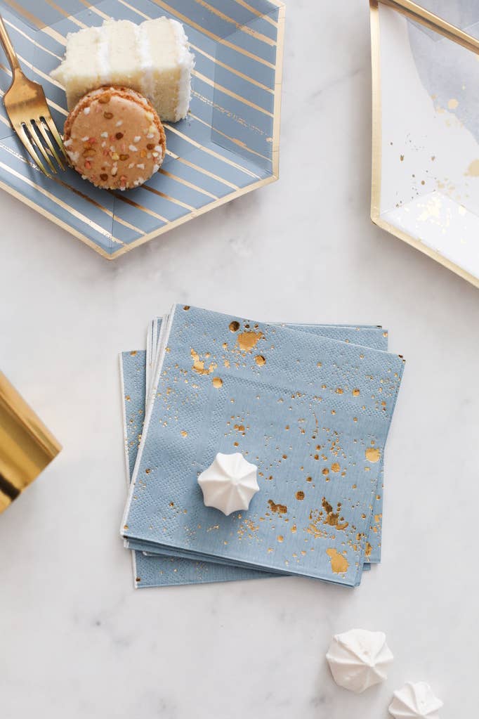 Harlow & Grey – Engroshandel Engangsserviet – Malibu - Blå akvarel cocktailpapirservietter1