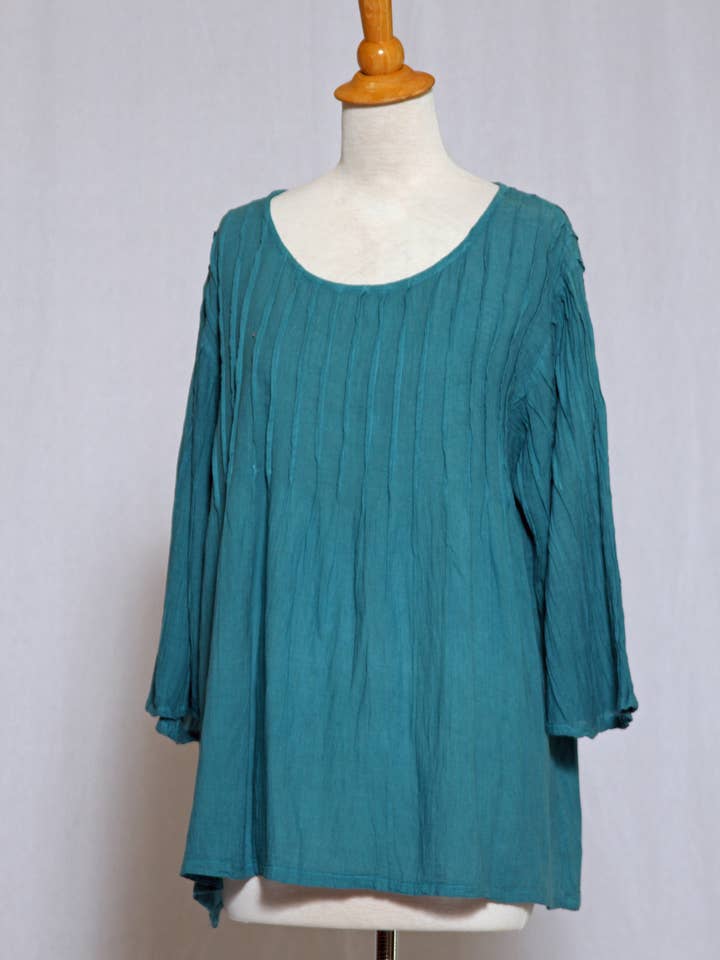 Top Manga 3/4 Pin Tucked - Turquesa para venta al por mayor de Zumi