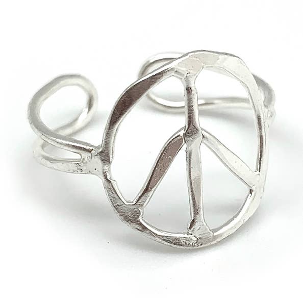 Silver Plated Adjustable Ring - Peace Sign for wholesale by Anju Jewelry