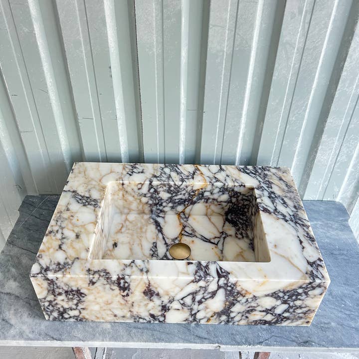 Arbon Marble – wholesale Tillbehörsset till badrum – Calacatta Viola väggmonterad handfat, marmortvättställ, lantlig handfat, antik marmor flytande tvättställ för badrum