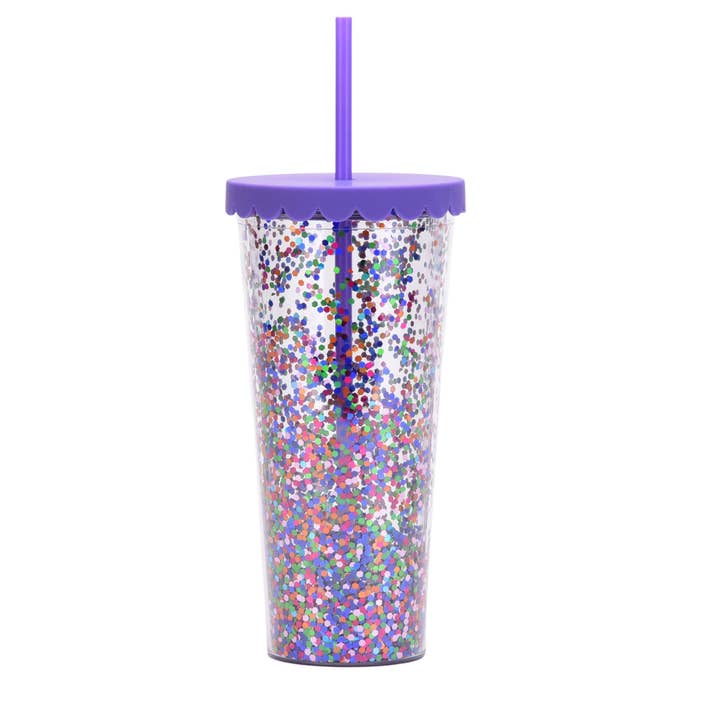 Plush Appeal LLC - Wholesale Insulated Mug/Tumbler - Dark Purple Glitter 700ml Double Wall Plastic Tumbler (Each)