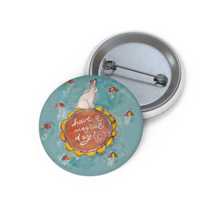 Round Button / Pin. Bunny Magical for wholesale by Blueberry Road Cards