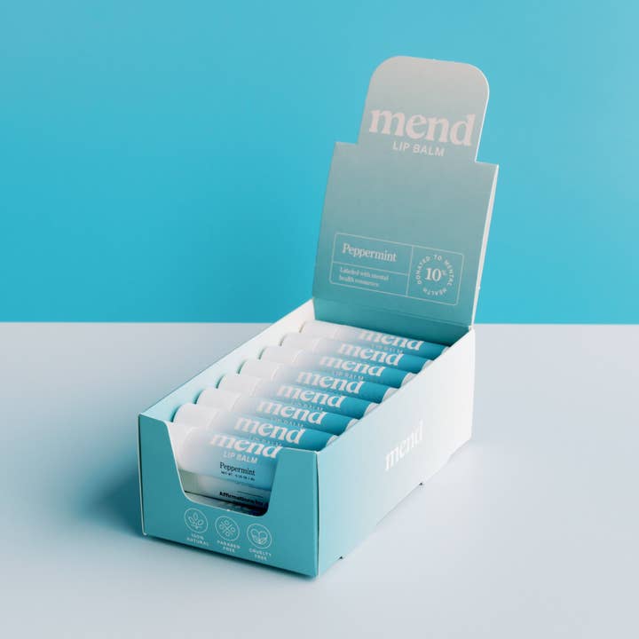 All-Natural Lip Balm Display Box - Peppermint for wholesale by Mend Lip Balm