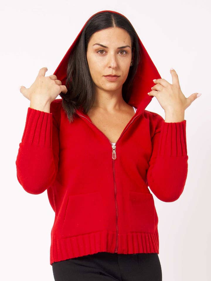 Hooded Jacket with Zipper in Lambswool for wholesale by Achega Knitwear