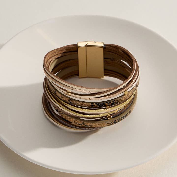 Frem - Vente Bracelet jonc - Bracelet enroulé bohème à plusieurs rangs en pierre naturelle avec fermoir4