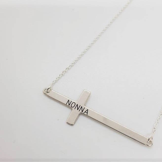 Horizontal Nonna Cross Necklace (Sterling Silver) for wholesale by AA Designs Jewelry