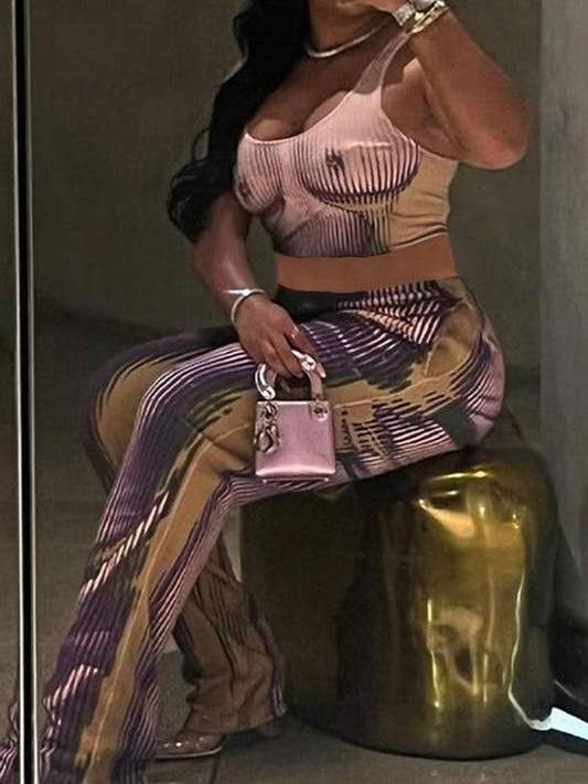 graphic tank and pants set for wholesale by Queen Fashion