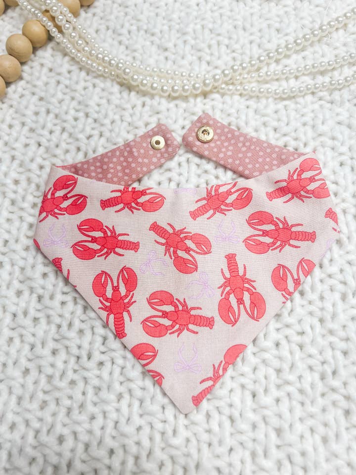 Lobster Cotton Curved Neck Dog Bandana, Reversible, Snaps for wholesale by StellaLoo