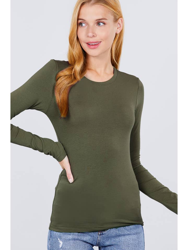 Active Basic | Active USA - Wholesale Knit Top - Women's - Long Sleeve Crew Neck Cotton Spandex Jersey Top39
