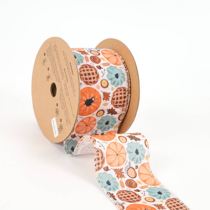 LA Ribbons Wholesale - Wholesale Ribbon - Gift Wrapping - 2 1/2" Wired Ribbon | "Pumpkin Frenzy" Natural/Multi | 10 Yard Roll
1