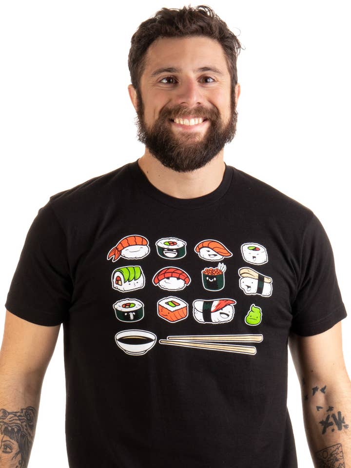 Blije Sushi Schattige Japanse Voedselkunst T-shirt voor Mannen & Vrouwen voor wholesale door Ann Arbor Tees