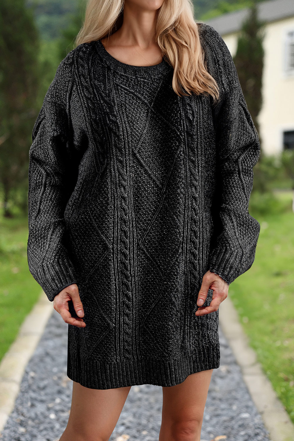 66DISCO - Wholesale Dress - Women's - Cable Knit Long Sleeve Drop Shoulder Sweater Dress (S-3XL)10