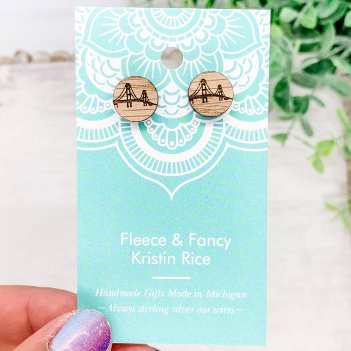 Fleece & Fancy - Wholesale Stud/Post Earrings - Laser Cut Mackinac Bridge Stud Earrings