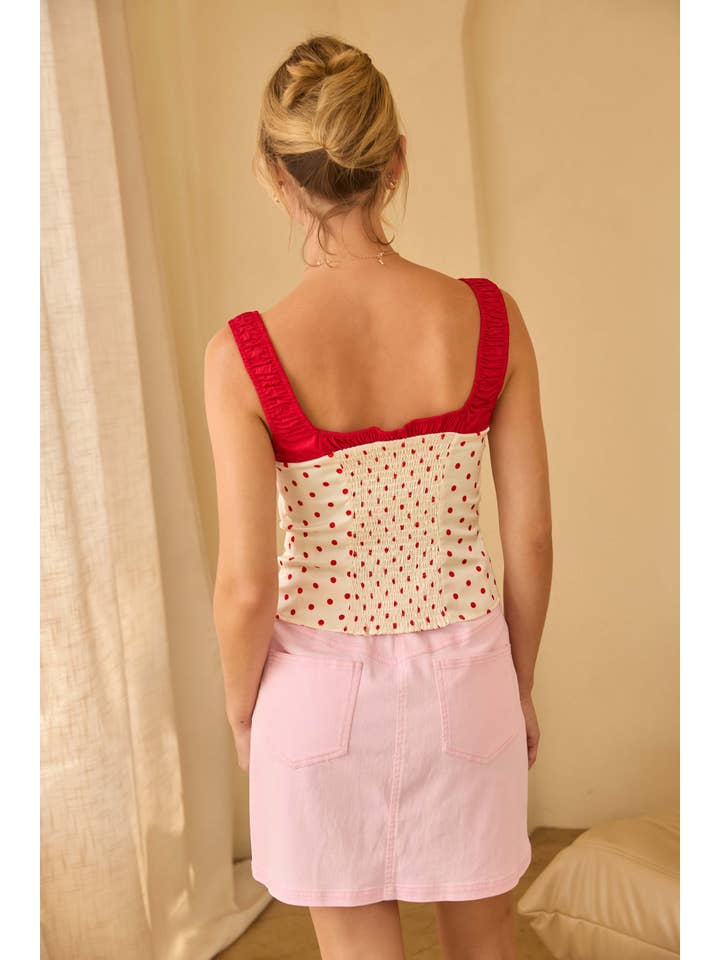 Blanc-Rouge Haut sans manches à pois avec nœud en vente sur Faire4