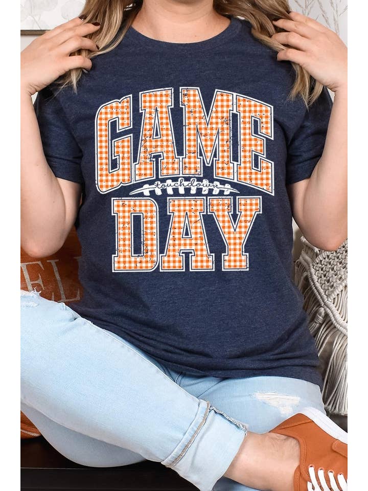 COLORBEAR - Wholesale T-Shirt (Graphic) - Women's - Orange Gingham Game Day Graphic Tee3