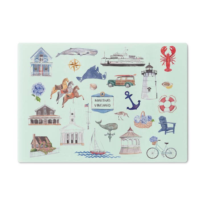 Tempered Glass Cutting Board: Martha's Vineyard Forever! for wholesale by The Muddy Dog